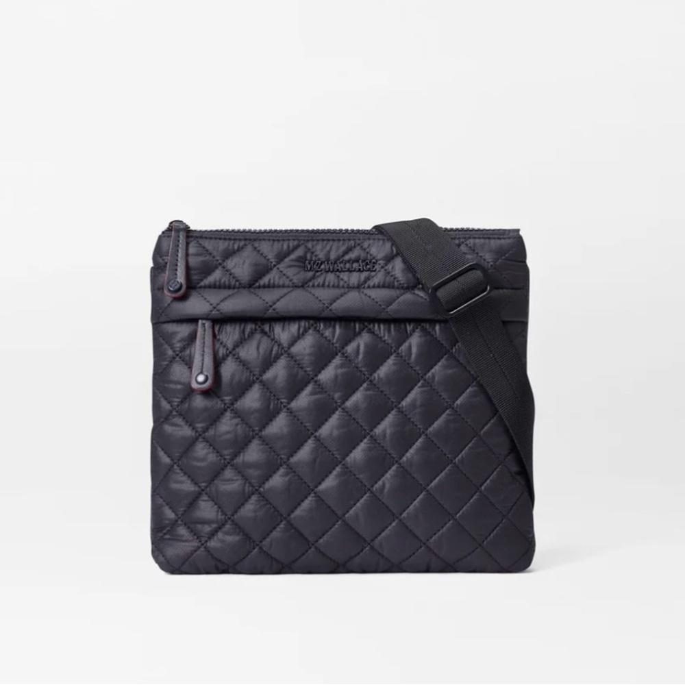 MZ Wallace Flat Metro Crossbody Bag in Black with adjustable strap